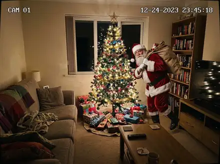 Living room turned into an AI Christmas photo: Santa Caught on Camera